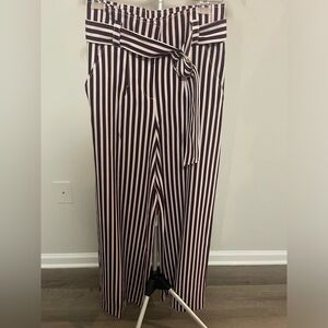 Elegant Striped Wide Leg Pants in Burgundy and Cream